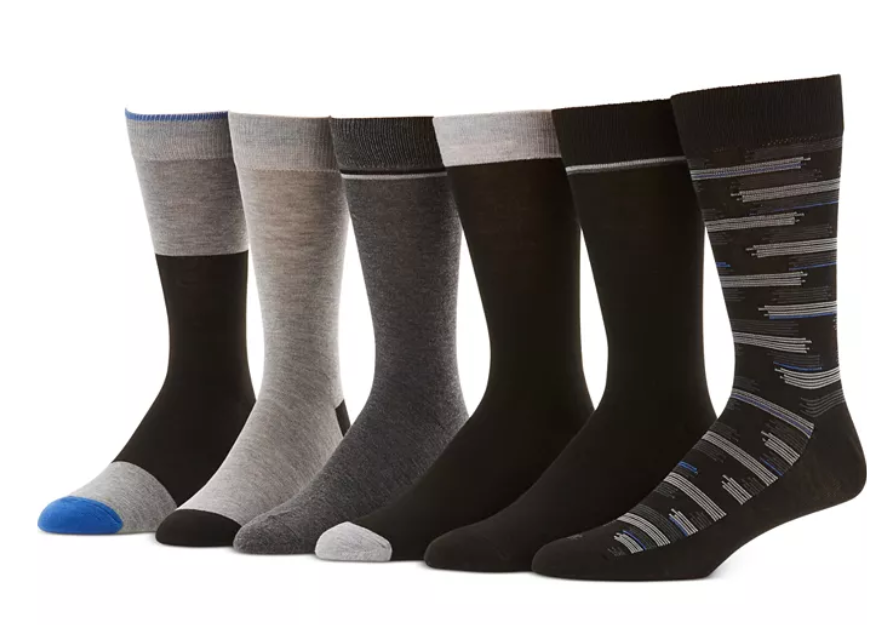 Perry Ellis Portfolio Men's 6Pk. Comfort Stretch  Crew Socks black and grey