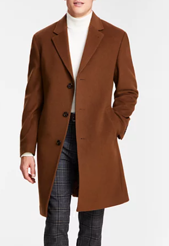Michael Kors Men's Classic Wool Cashmere Kavon Overcoat Coat 40 S Vicuna Brown