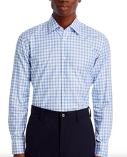 Hugo Boss Mens Hank Cotton Blend Check Slim Fit Dress Shirt Blue White Medium