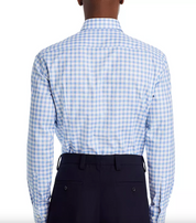 Hugo Boss Mens Hank Cotton Blend Check Slim Fit Dress Shirt Blue White Medium