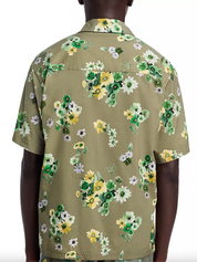 John Elliot Mens Short Sleeve Button Up Floral Camp Shirt Green Small