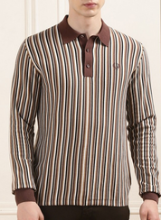 Fred Perry Mens Regular Fit Long Sleeve Polo Shirt Medium Brown Striped
