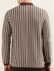 Fred Perry Mens Regular Fit Long Sleeve Polo Shirt Medium Brown Striped