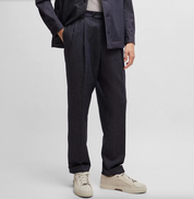 Hugo Boss Men Relaxed fit Pleated Dress Pants 36 / 36 Blue Solid