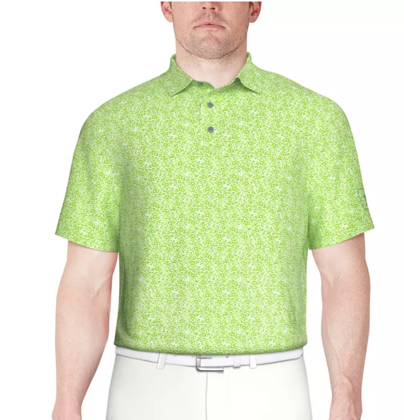 PGA TOUR Mens Athletic fit Short Sleeve Polo Shirt Small Lime Green Geometric