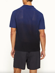 Orlebar Brown Roddy Mens Tailored Fit Open Knit Polo Shirt Blue Small