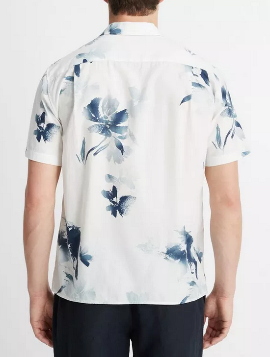 Vince Mens Classic Fit Short Sleeve Button Up Shirt Small White Blue Floral