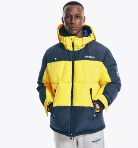 Nautica Mens Classic fit Parka Coat XL Yellow Navy Blue