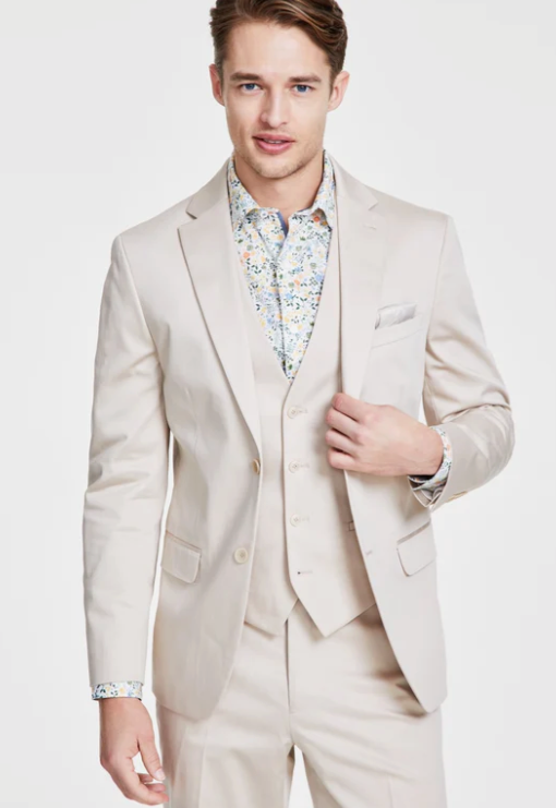 Bar Iii Mens Slim fit Suit Jacket Blazer 36 S Beige Solid Stretch