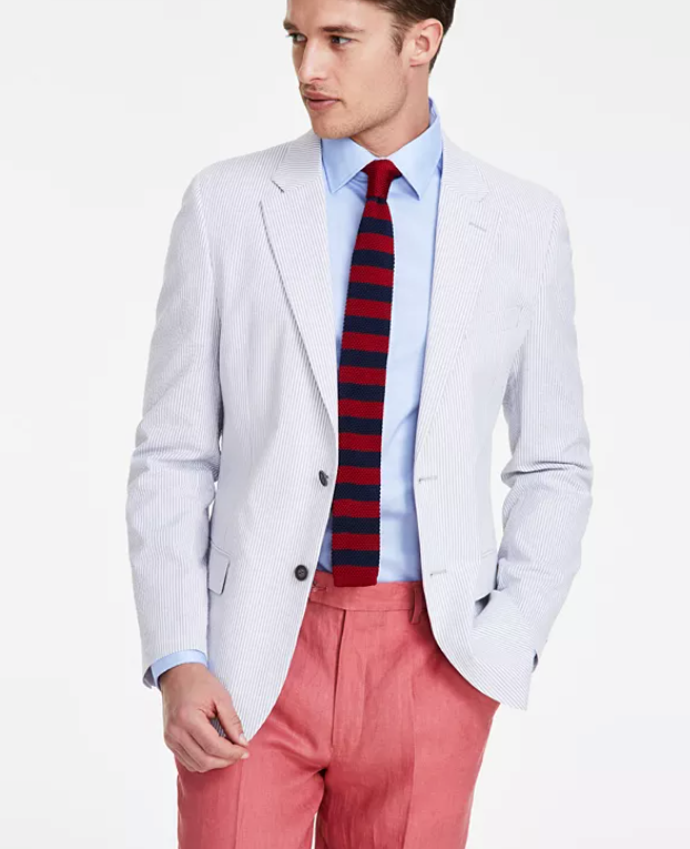 Nautica Mens Modern fit Sport Coat Blazer 48 R Light Grey Striped Stretch