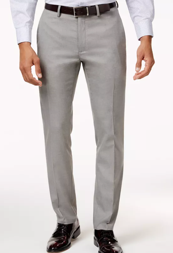 Kenneth Cole Mens Slim fit Dress Pants 32 / 30 Grey Solid Stretch