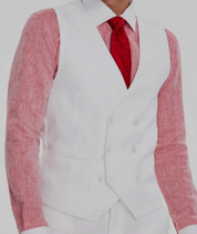 Tayion Mens Regular fit Button-Up Suit Vest Medium White Solid Stretch Linen