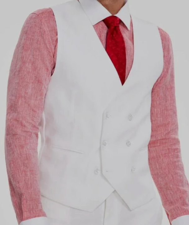 Tayion Mens Regular fit Button-Up Suit Vest Medium White Solid Stretch Linen