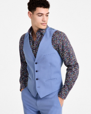 Bar Iii Mens Slim fit Button-Up Suit Vest Large Steel Blue Solid Stretch