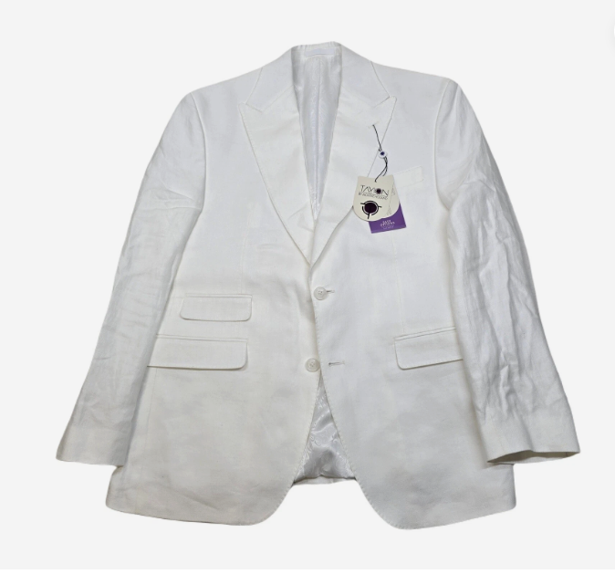 Tayion Mens Classic fit Suit Jacket Blazer 46 R White Herringbone Linen