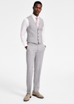 Calvin Klein Mens Slim fit Button-Up Vest Small Grey Solid Stretch Wool
