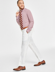 Tayion Collection Mens Classic fit Dress Pants 46 / 32 White Solid