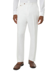 Tayion Collection Mens Classic fit Dress Pants 46 / 32 White Herringbone Linen