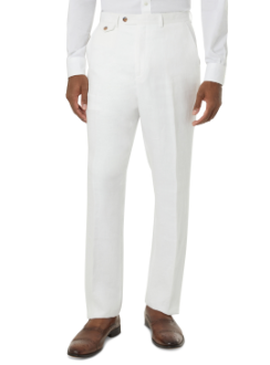 Tayion Collection Mens Classic fit Dress Pants 46 / 32 White Herringbone Linen