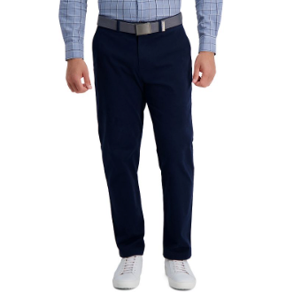 Haggar Mens Straight fit Dress Pants 40 / 30 Navy Blue Solid Stretch