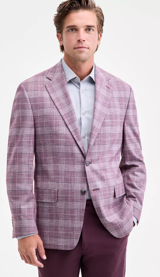Michael Kors Mens Classic fit Sport Coat Blazer 46 L Purple Plaid Stretch