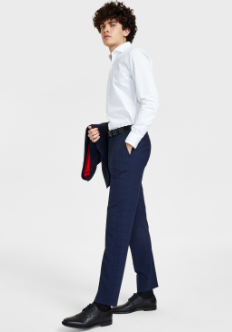 Hugo Boss Mens Modern fit Dress Pants 30 / 32 Navy Blue Plaid Stretch