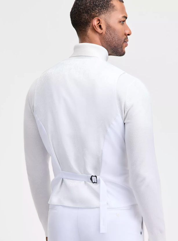 Tayion Mens Regular fit Button-Up Suit Vest Medium White Solid Stretch Linen