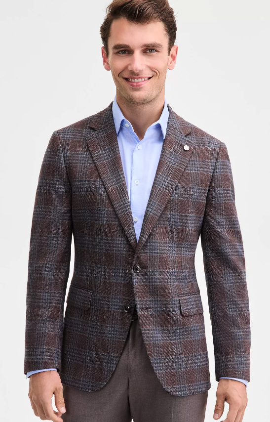Ted Baker Mens Modern fit Sport Coat Blazer 36 R Brown Plaid Stretch