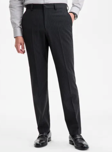 Hugo Boss Mens Modern fit Dress Pants 34 / 32 Charcoal Grey Striped Stretch Wool