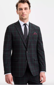 Bar III Mens Slim fit Sport Coat Blazer 44 R Green Plaid Stretch