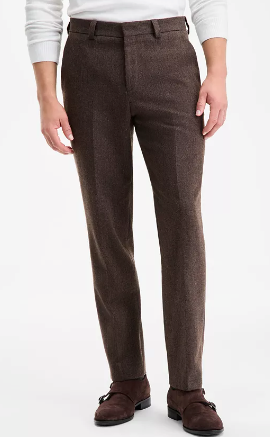 Hugo Boss Mens Modern fit Dress Pants 38 / 32 Brown Herringbone Stretch Wool