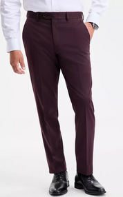 Bar III Mens Slim fit Dress Pants 34 / 30 Burgundy Red Solid Stretch