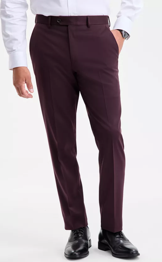 Bar III Mens Slim fit Dress Pants 34 / 30 Burgundy Red Solid Stretch