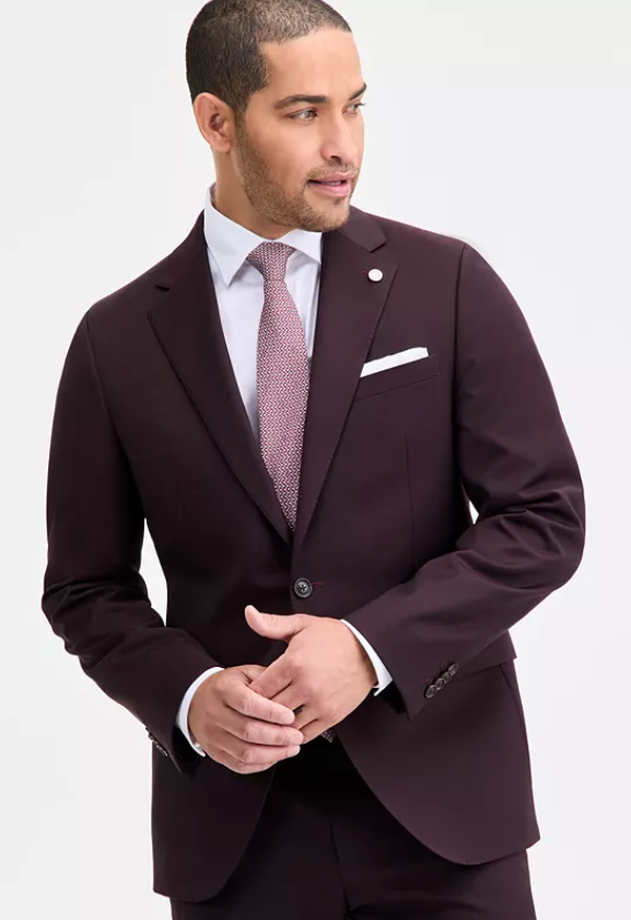 Ted Baker Mens Modern fit Wool Suit Jacket Blazer 38 L Burgundy Red Solid