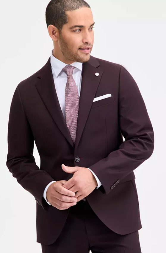 Ted Baker Mens Modern fit Wool Suit Jacket Blazer 42 L Bordeaux Red Solid