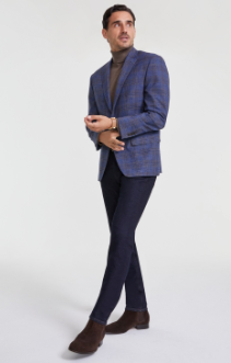 Michael Kors Mens Classic fit Sport Coat Blazer 52 L Navy Blue Plaid Stretch