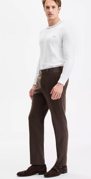 Hugo Boss Mens Modern fit Dress Pants 38 / 32 Brown Herringbone Stretch