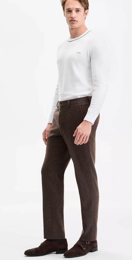 Hugo Boss Mens Modern fit Dress Pants 38 / 32 Brown Herringbone Stretch