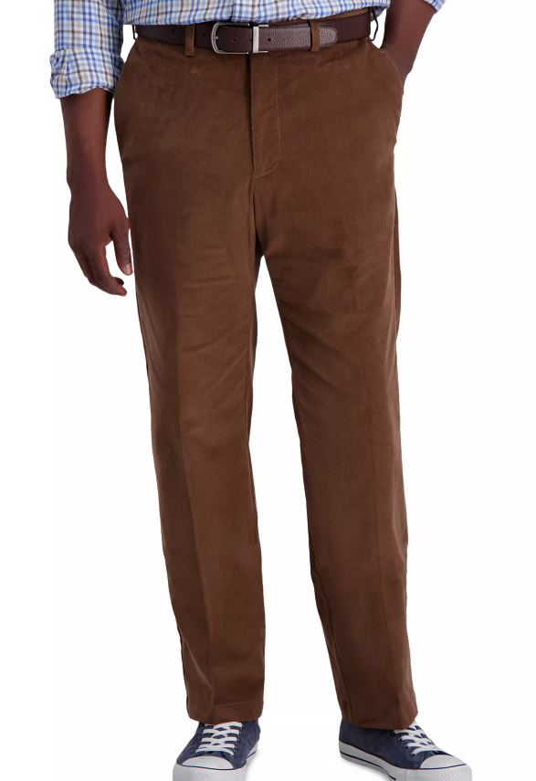 Haggar Mens Classic fit Cotton Dress Pants Corduroy 36 / 30 Brown Solid
