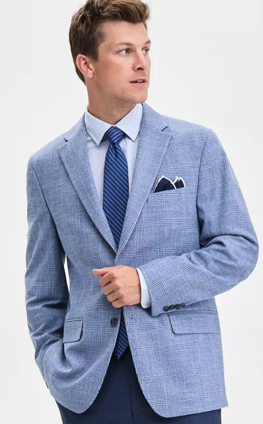 Tommy Hilfiger Mens Modern fit Sport Coat Blazer 38 S Light Blue Plaid Stretch