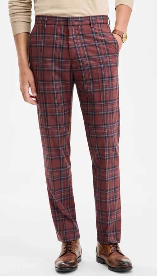 Tommy Hilfiger Mens Modern fit Dress Pants 50 / 30 Red Plaid Stretch