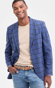 Nautica Mens Modern fit Sport Coat Blazer 44 R Multi Blue Plaid Stretch