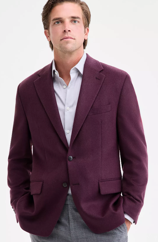 Michael Kors Mens Classic fit Suit Jacket Blazer 44 R Burgundy Red Solid Stretch