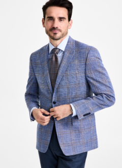 Michael Kors Mens Classic fit Sport Coat Blazer 54 L Blue Beige Plaid Stretch