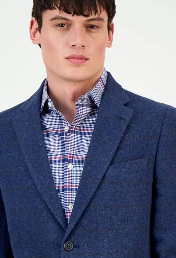 Tommy Hilfiger Mens Modern fit Suit Jacket Blazer 40 R Navy Blue Plaid Stretch