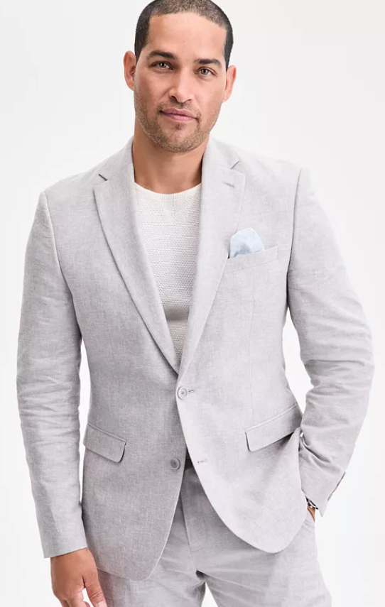 Bar III Mens Slim fit Suit Jacket Blazer 42 R Light Grey Solid Stretch