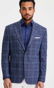 Michael Kors Mens Classic fit Sport Coat Blazer 40 S Navy Blue Plaid Stretch
