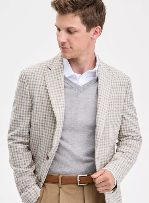 Tommy Hilfiger Mens Modern fit Sport Coat Blazer 42 S Beige Check Stretch
