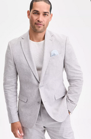 Bar Iii Mens Slim fit Suit Jacket Blazer 38 R Light Grey Solid Stretch Linen