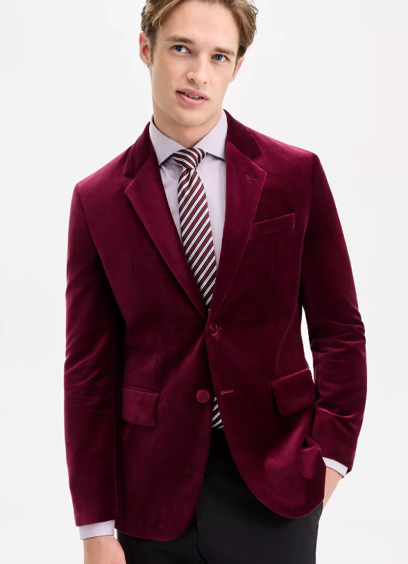 Hugo Boss Mens Slim fit Velvet Suit Jacket Blazer 44 R Red Solid Stretch